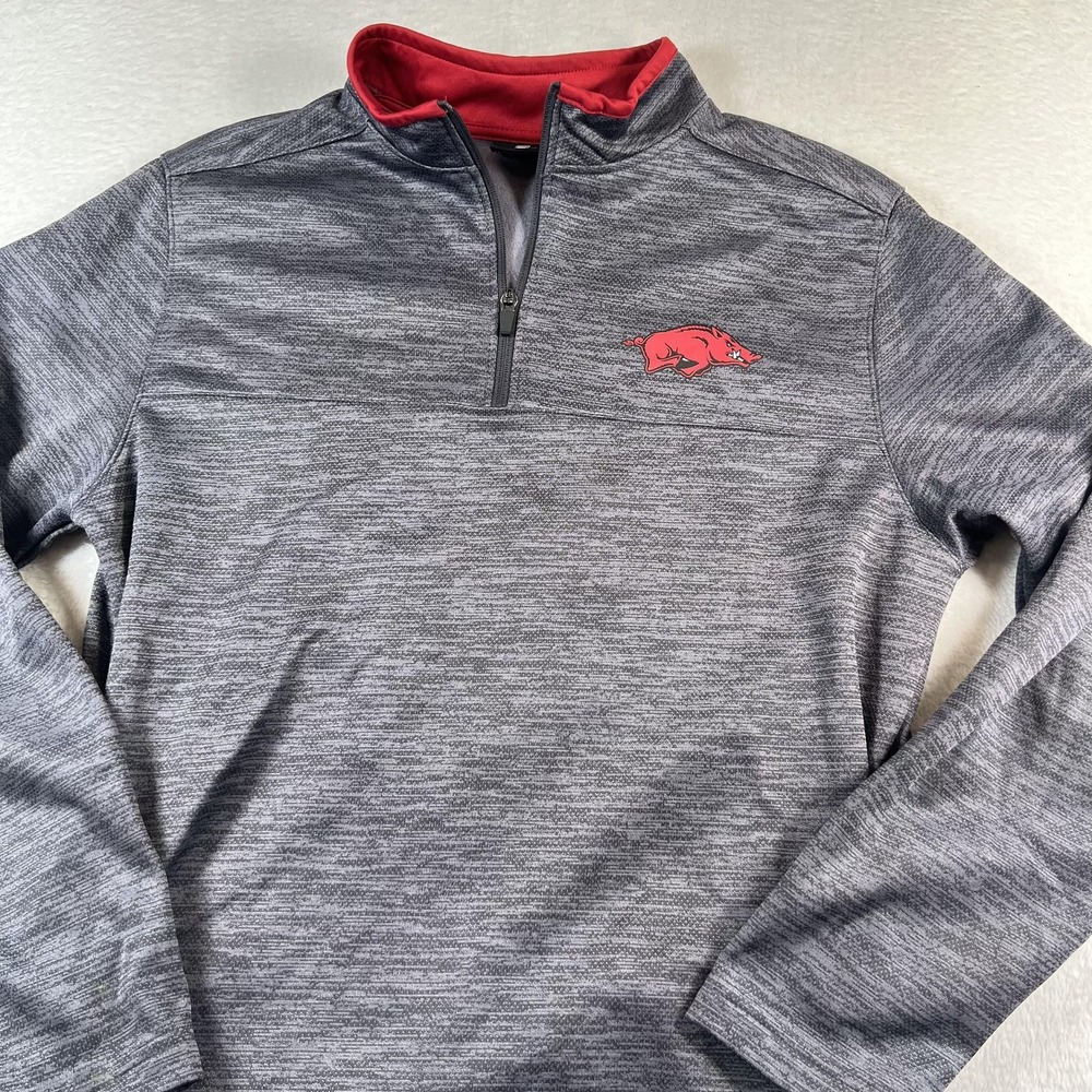 Arkansas Razorbacks Sweatshirt Mens Large Gray Football Colosseum Quarter Zip